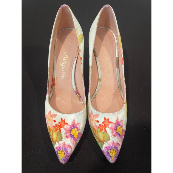 ~ Palter DeLiso 39 Monet Floral Silk Pump Size IT Italy Italian Heels Stiletto - Picture 5 of 16